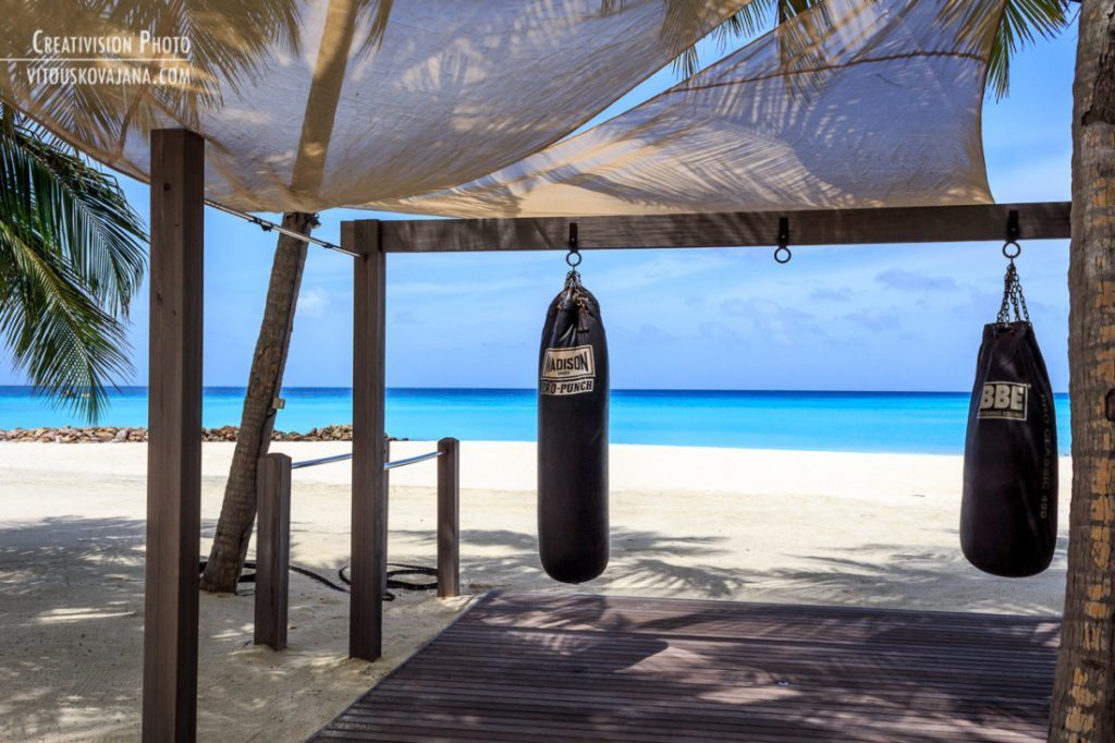 Punching bags on a beach One&Only Reethi Rah